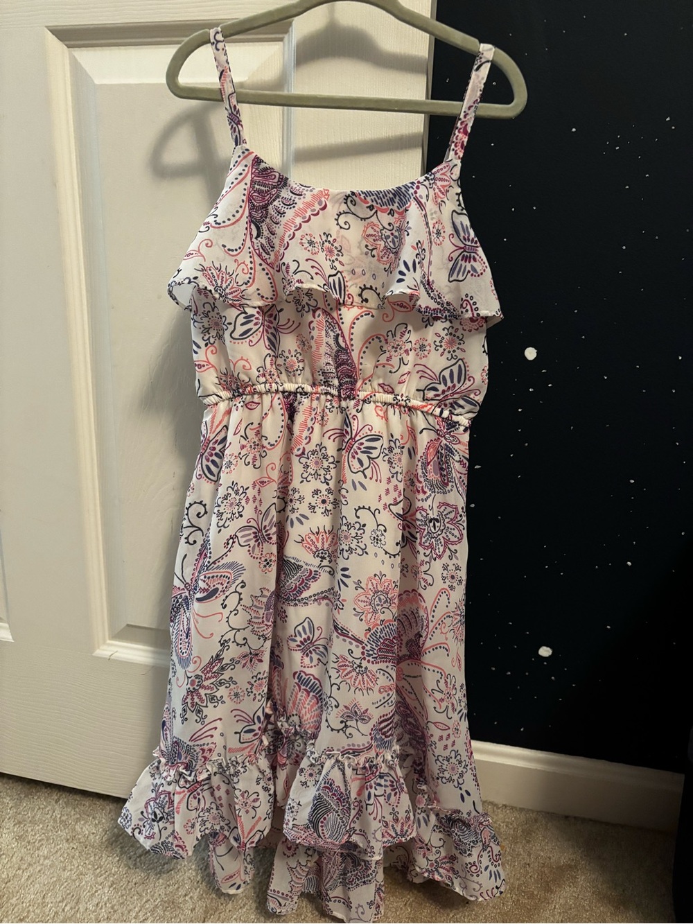 1989 Place White Pink and Purple Paisley Ruffle Sundress
